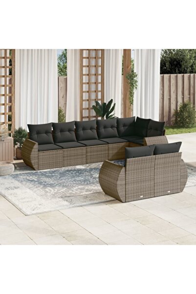 vidaxl Set canapele de gradina cu perne, 8 piese, gri, poliratan