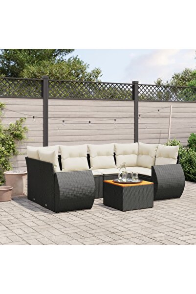 vidaxl Set canapele de gradina cu perne, 7 piese, negru, poliratan