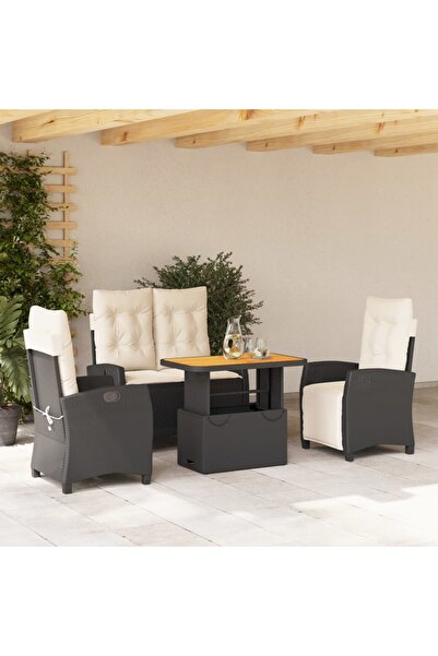 vidaxl Set mobilier de gradina cu perne, 4 piese, negru, poliratan