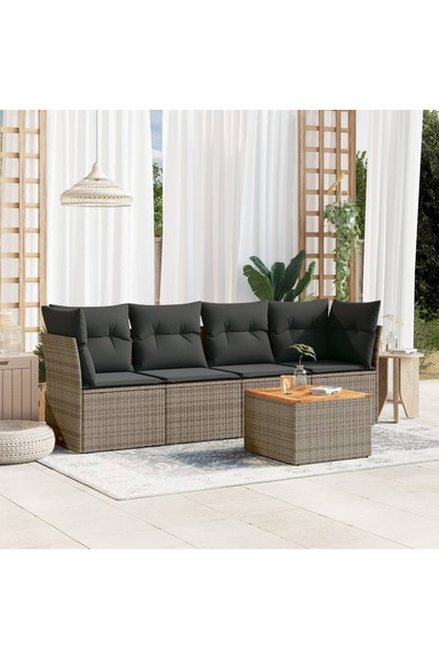 vidaxl Set canapea de gradina cu perne, 5 piese, gri, poliratan