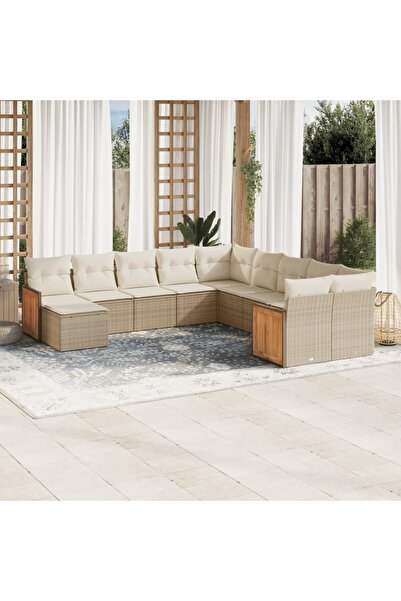vidaxl Set canapele de gradina cu perne, 11 piese, bej, poliratan