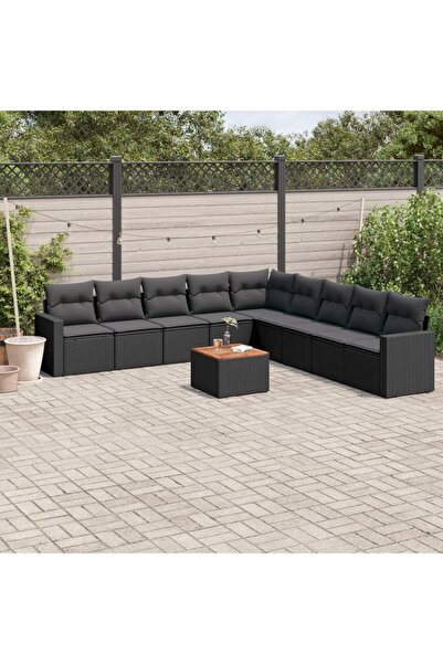 vidaxl Set canapele de gradina cu perne, 10 piese, negru, poliratan