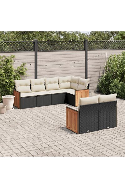 vidaxl Set canapele de gradina cu perne, 7 piese, negru, poliratan