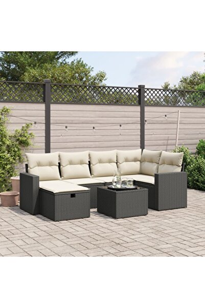 vidaxl Set canapele de gradina cu perne, 7 piese, negru, poliratan