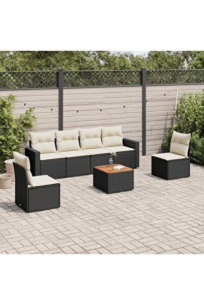 vidaxl Set canapele de gradina cu perne, 7 piese, negru, poliratan