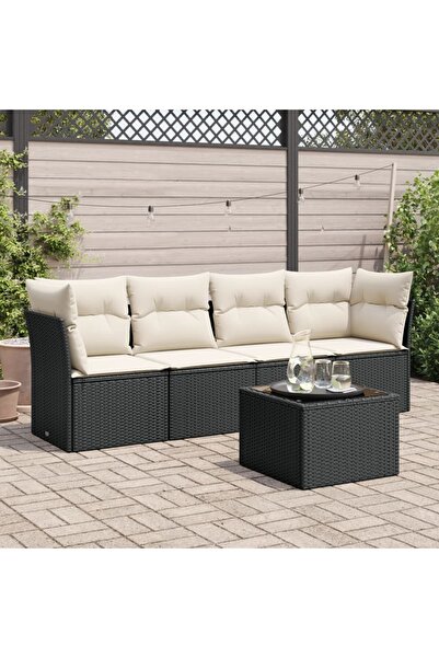 vidaxl Set mobilier de gradina cu perne, 5 piese, negru, poliratan