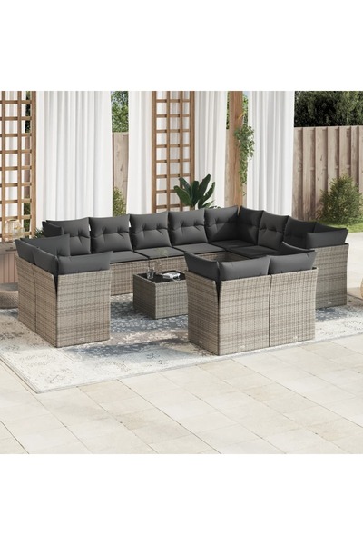 vidaxl Set mobilier de gradina cu perne, 13 piese, gri, poliratan