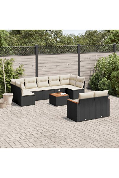 vidaxl Set canapele de gradina cu perne, 10 piese, negru, poliratan