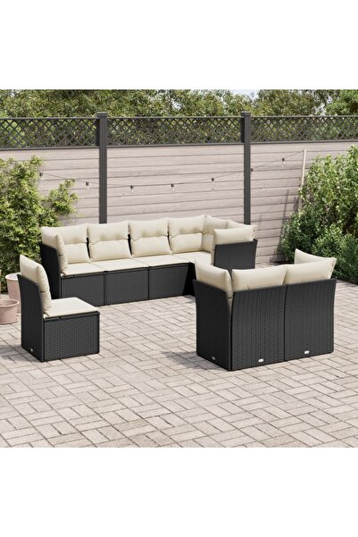 vidaxl Set mobilier de gradina cu perne, 8 piese, negru, poliratan