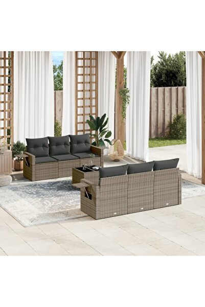 vidaxl Set canapele de gradina, 7 piese, cu perne, gri, poliratan