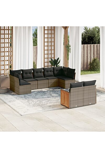 vidaxl Set canapele de gradina, 9 piese, cu perne, gri, poliratan