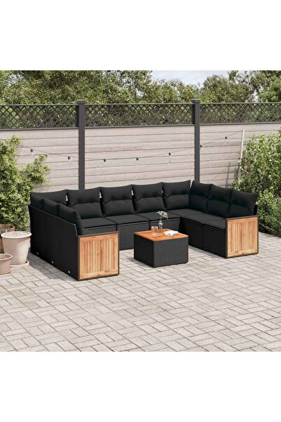 vidaxl Set canapele de gradina cu perne, 10 piese, negru, poliratan