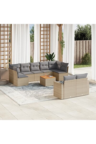vidaxl Set canapele de gradina, 10 piese, cu perne, bej, poliratan
