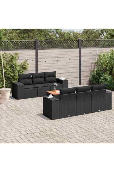 vidaxl Set canapele de gradina cu perne, 7 piese, negru, poliratan