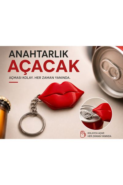 Claraco Kutu İçecek Açacağı Anahtarlık Kırmızı Dudak - Kolay İçecek Açma Aparatı