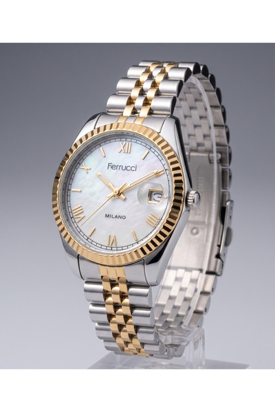 Ferrucci Milano 35mm White Dial Double Color Steel Band Women's Wristwatch wi...