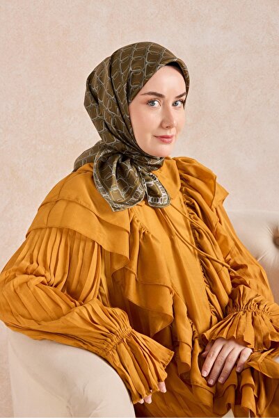 Silk Home Eșarfă din mătase twill, kaki, cu lanț