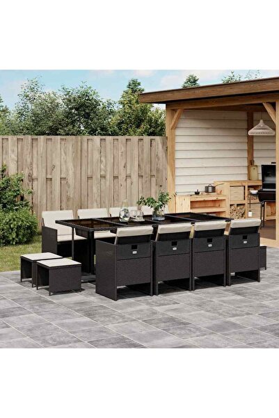 vidaxl Set mobilier de gradina cu perne, 13 piese, negru, poliratan