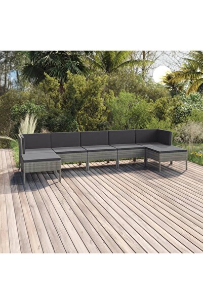 vidaxl Set mobilier de gradina cu perne, 7 piese, gri, poliratan