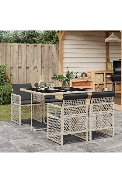 vidaxl Garden furniture set with cushions, 5 pieces, light grey polyrattan