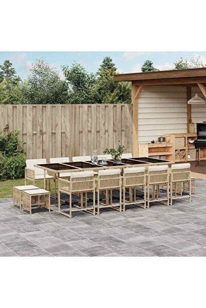 vidaxl Set mobilier de gradina cu perne, 15 piese, bej, poliratan