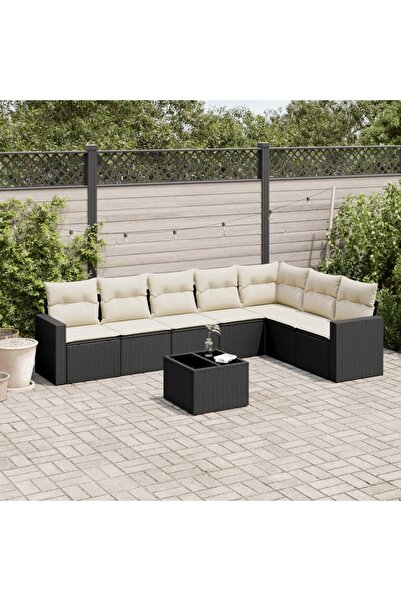 vidaxl Set mobilier de gradina cu perne, 8 piese, negru, poliratan