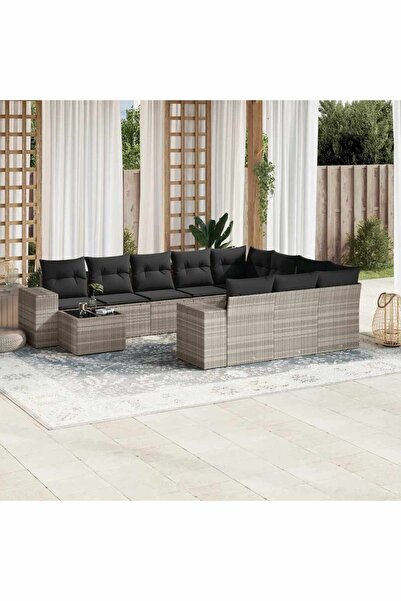 vidaxl Set canapele de gradina cu perne, 11 piese, gri, poliratan