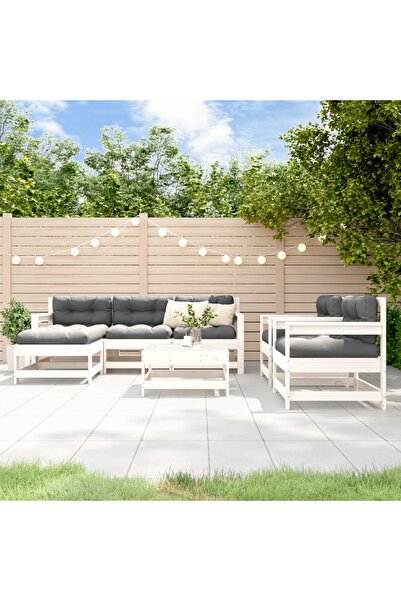 Concept Set mobilier de grădină cu perne, 7 piese, alb, lemn masiv