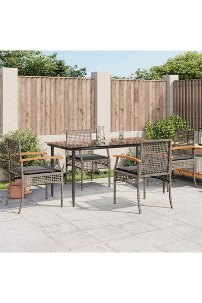 vidaxl Garden furniture set with cushions, 5 pieces, grey, polyrattan