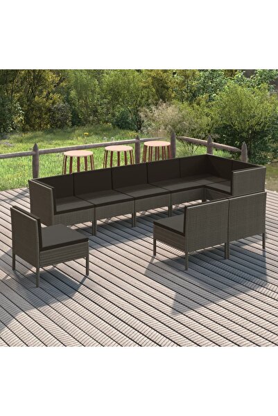 vidaxl Set mobilier de gradina cu perne, 9 piese, gri, poliratan