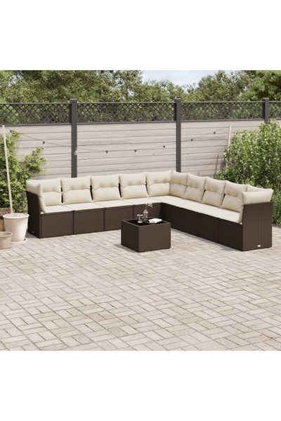 vidaxl Set canapele de gradina cu perne, 10 piese, maro, poliratan