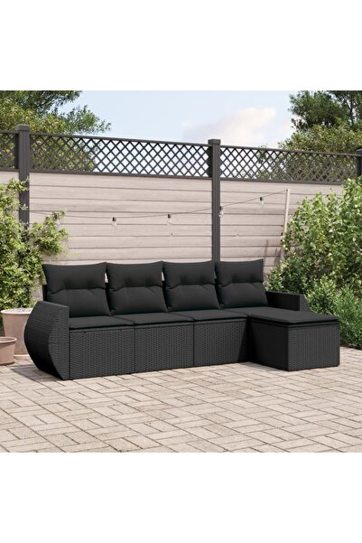 vidaxl Garden furniture set with cushions, 5 pieces, black, polyrattan