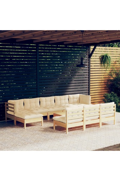 vidaxl Set mobilier gradina cu perne crem, 11 piese, lemn de pin