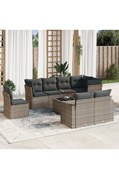 vidaxl Set canapele de gradina, 9 piese, cu perne, gri, poliratan