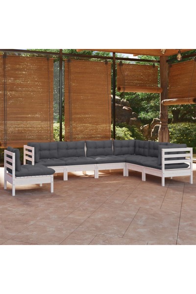vidaxl Set mobilier gradina cu perne, 7 piese, alb, lemn masiv de pin