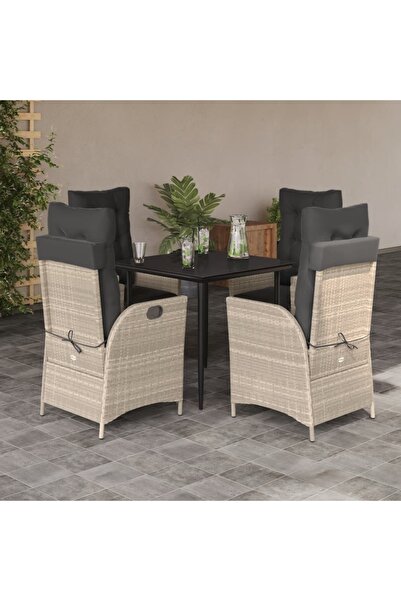 vidaxl Set mobilier de gradina cu perne, 5 piese gri deschis poliratan