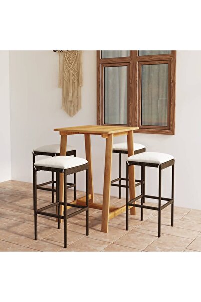 vidaxl Set mobilier de bar de gradina cu perne, 5 piese, maro