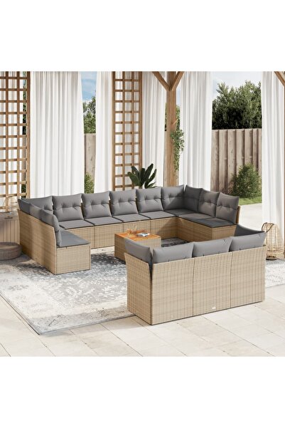 vidaxl Set canapele de gradina, 14 piese, cu perne, bej, poliratan