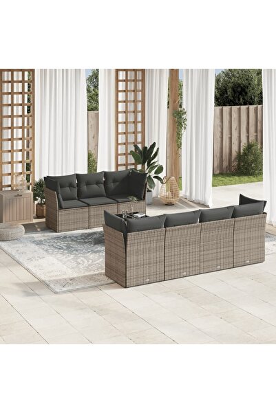 vidaxl Garden sofa set with cushions, 8 pieces, grey, polyrattan