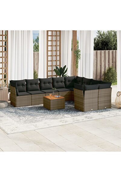 vidaxl Garden furniture set with cushions, 10 pieces, grey, polyrattan