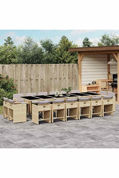 vidaxl Set mobilier gradina cu perne, 17 piese bej combinat poliratan