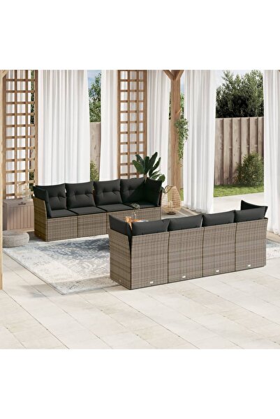 vidaxl Set canapele de gradina, 9 piese, cu perne, gri, poliratan