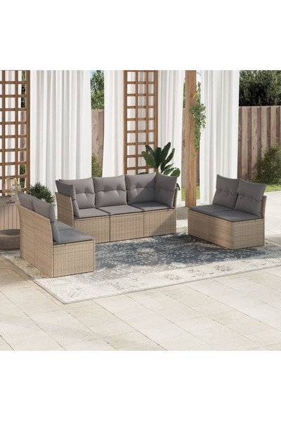 vidaxl Garden sofa set, 7 pieces, with cushions, beige, polyrattan