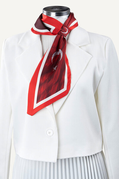 SilkTouch Red Halter Neck Scarf with Turkish Flag and Atatürk Signature Pattern