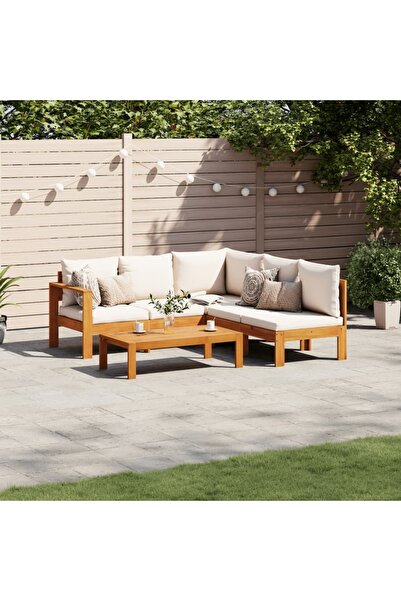 vidaxl Garden sofa set with cushions, 4 pieces, solid acacia wood