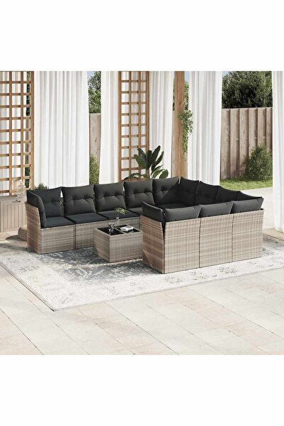 vidaxl Set canapele de gradina cu perne, 11 piese, gri, poliratan