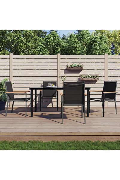 Concept Set mobilier de grădină, 5 piese, negru, textilenă și oțel