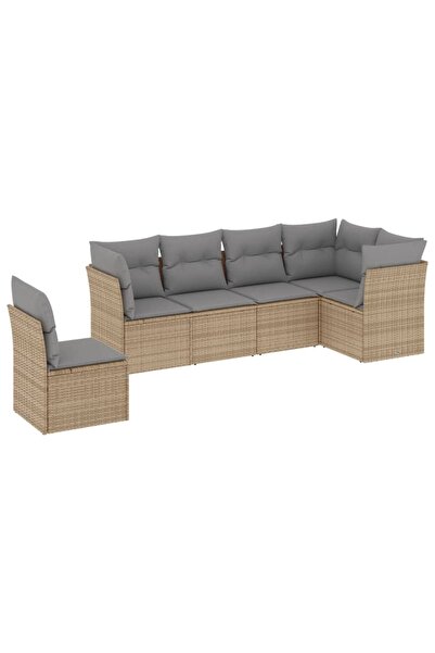 vidaxl Set canapele de gradina cu perne, 6 piese, bej, poliratan