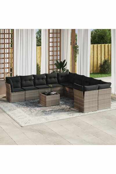 vidaxl Set canapele de gradina cu perne, 11 piese, gri, poliratan