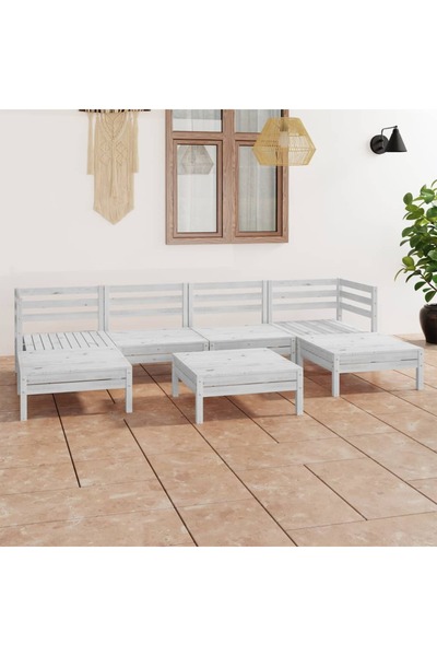 vidaxl Set mobilier de gradina, 7 piese, alb, lemn masiv de pin